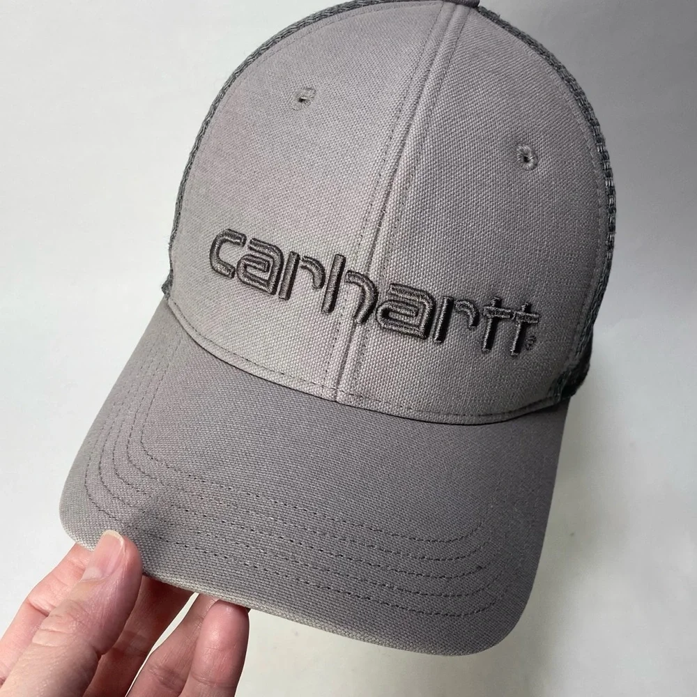 Carhartt Canvas Gray Mesh-Back Trucker Style Embroidered Logo Snapback - Unisex